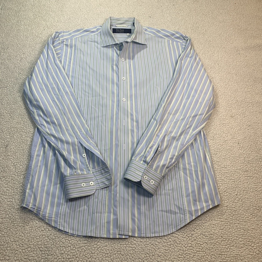 Nat Nast Button Down‎ Mens M Blue Green Luxury Originals Striped Cotton Shirt